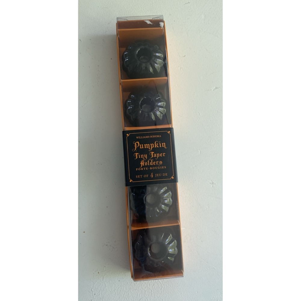 Williams Sonoma Halloween Black Pumpkin Tiny Taper Holders Set Of Four
